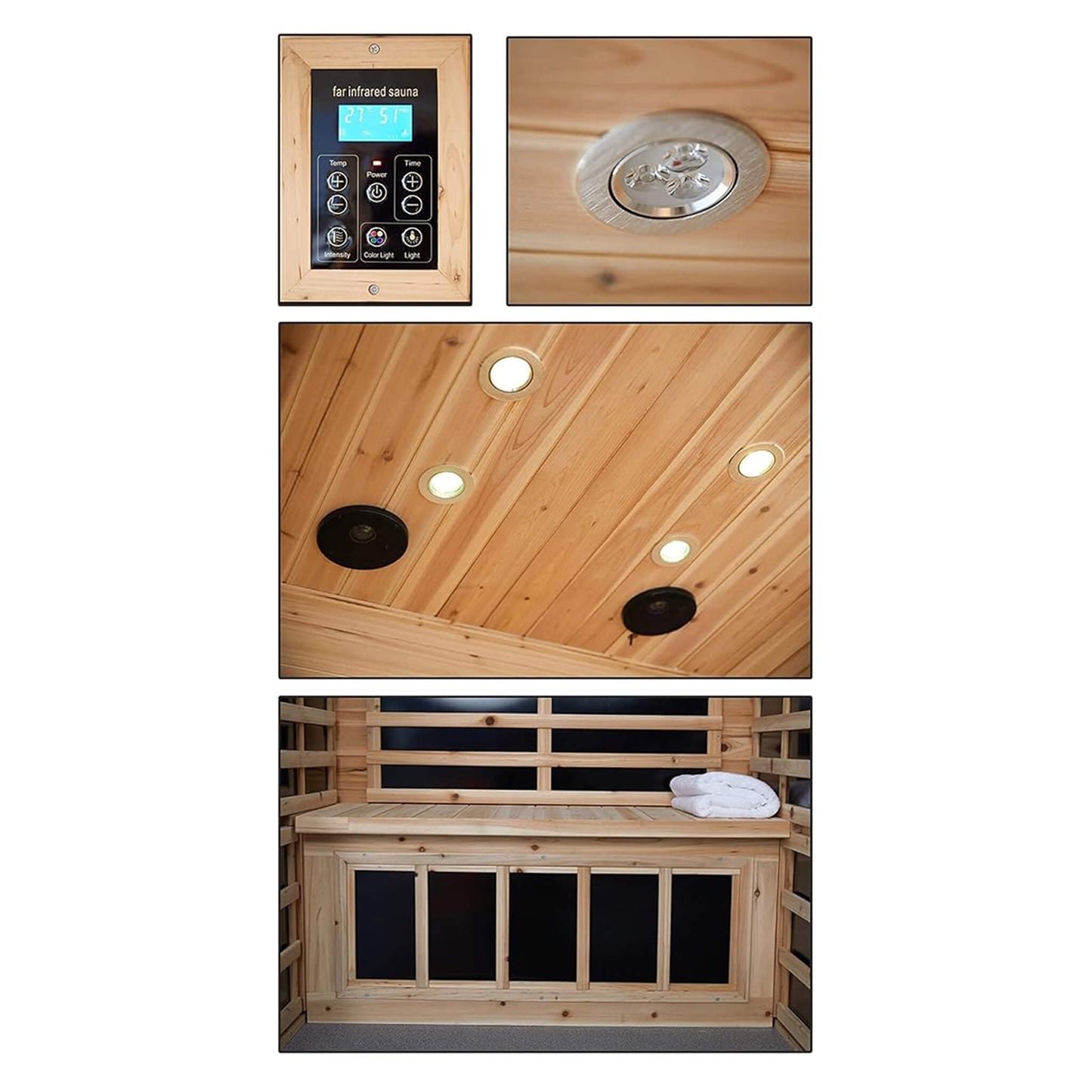 Sauna infrarroja de lujo Thermora Vexa para exteriores, para 2 personas, de bajo EMF, con cicuta, Bluetooth y luz de cromoterapia