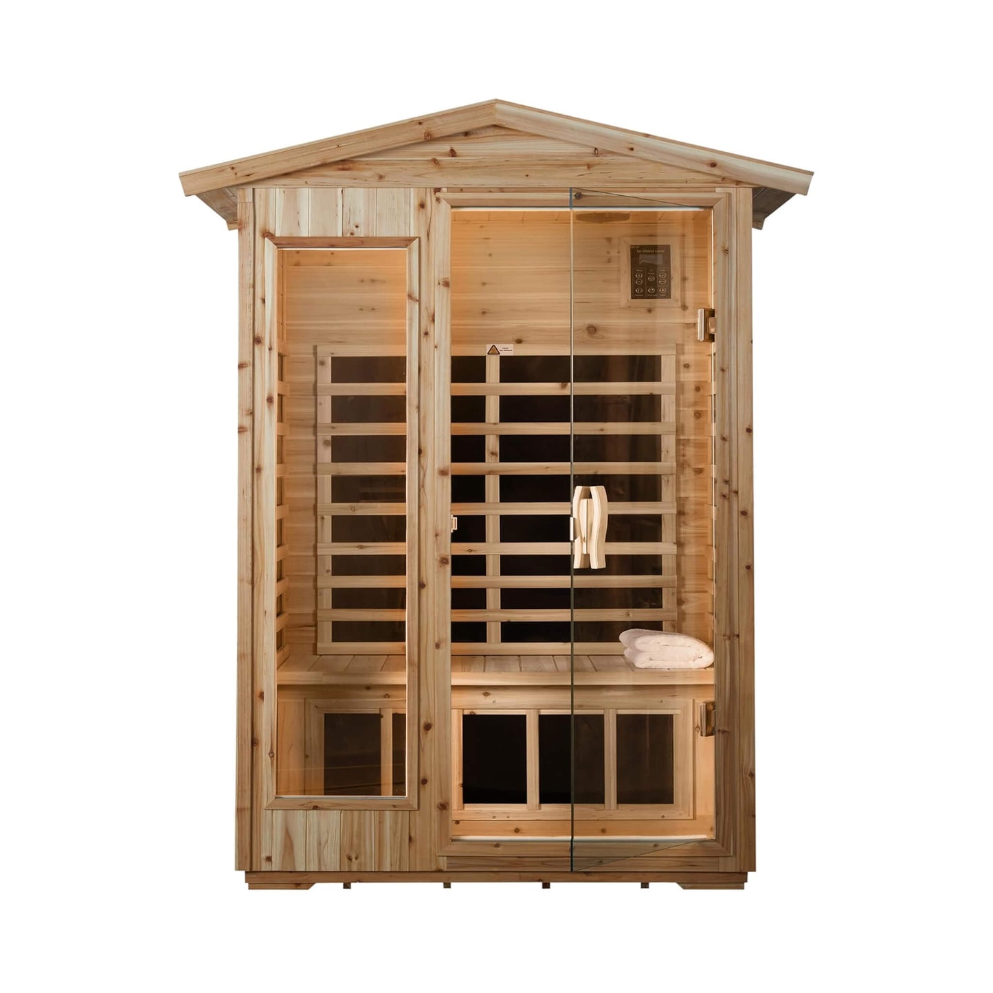 Sauna infrarroja de lujo Thermora Vexa para exteriores, para 2 personas, de bajo EMF, con cicuta, Bluetooth y luz de cromoterapia