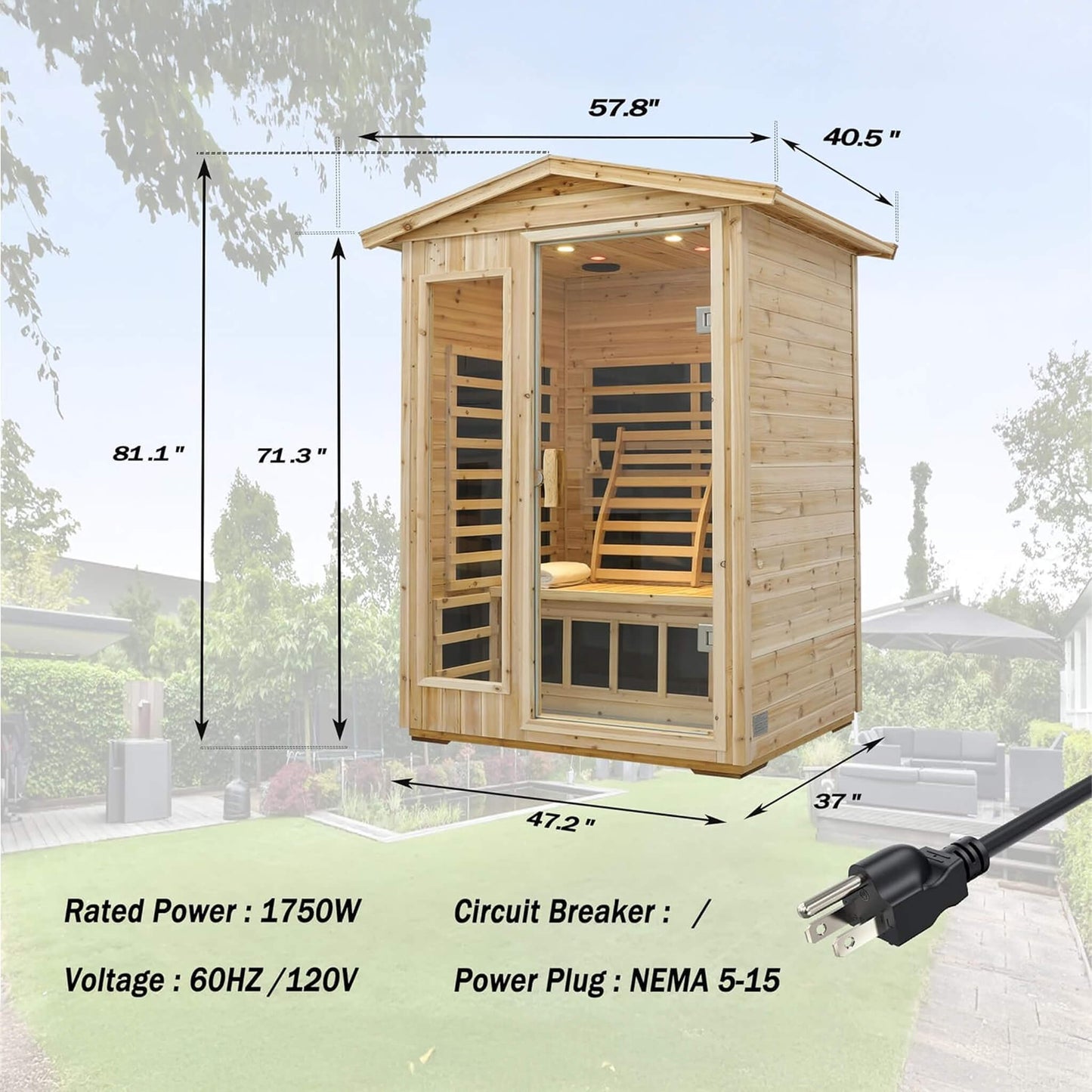 Sauna infrarroja de lujo Thermora Vexa para exteriores, para 2 personas, de bajo EMF, con cicuta, Bluetooth y luz de cromoterapia