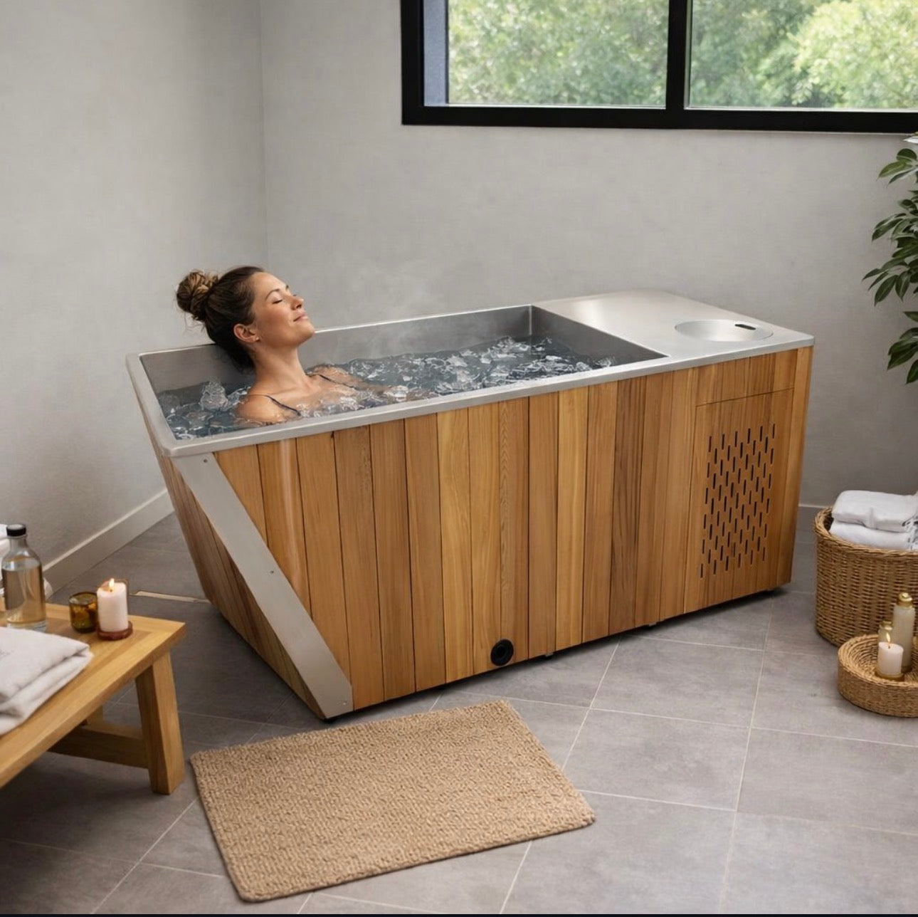 Wood/Stainless Steel Plunge Pool With Integrated Chiller/Heater