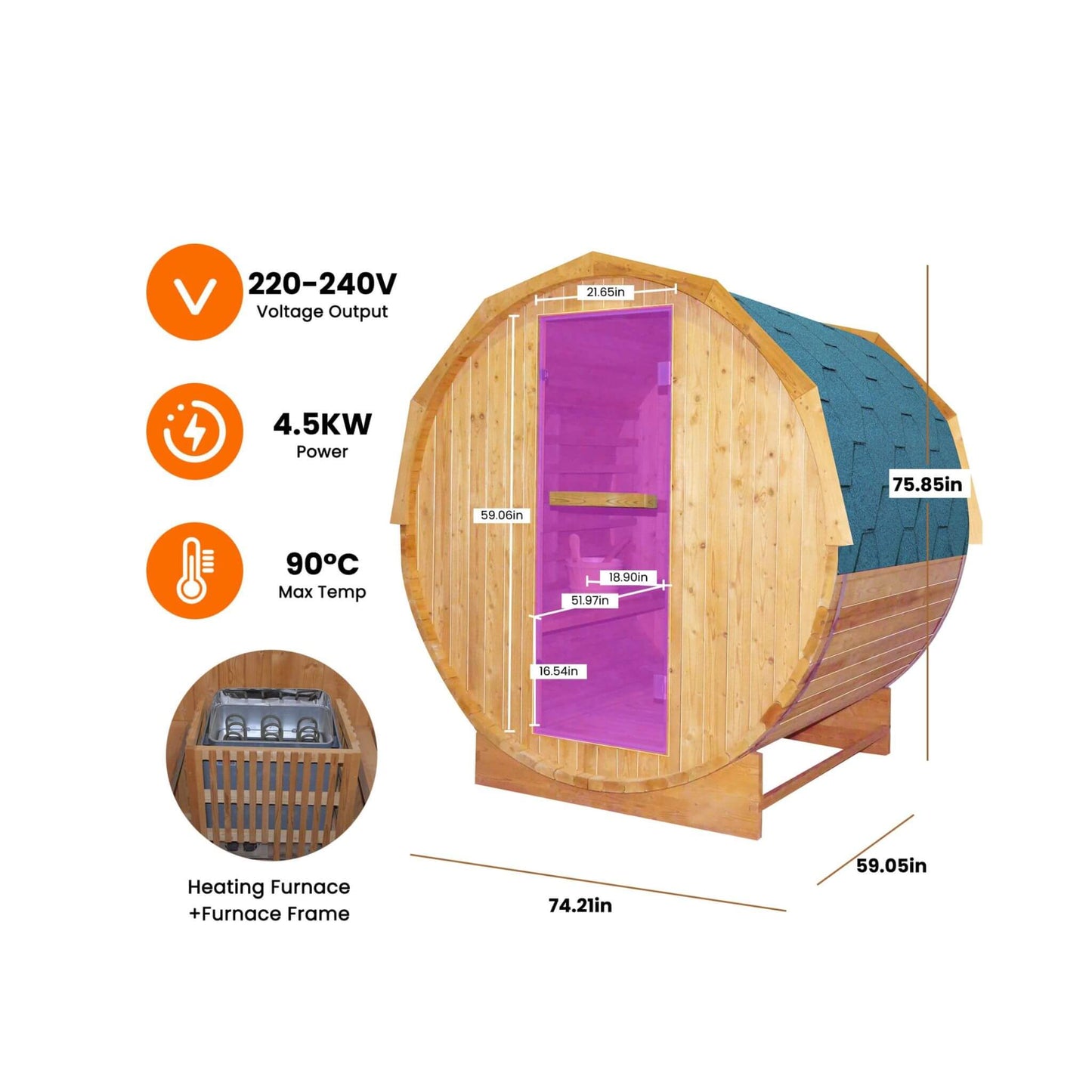 Thermora Ignite Large Premium American White Oak Outdoor Wooden Barrel Sauna