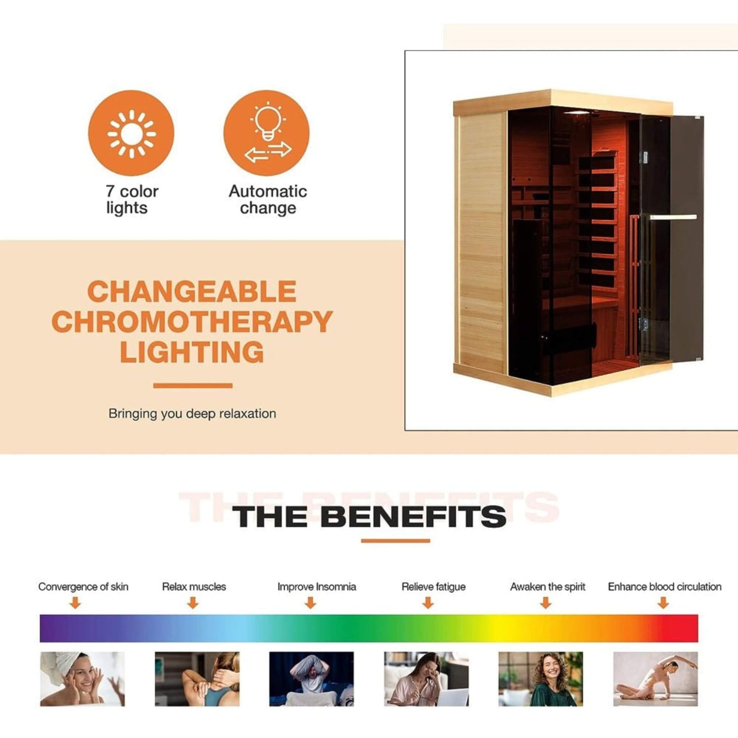 Sauna personal de lujo Thermora Valen para 2 personas, con calefacción por infrarrojos lejanos y bajo EMF, de madera, con vidrio templado panorámico, 2000 W
