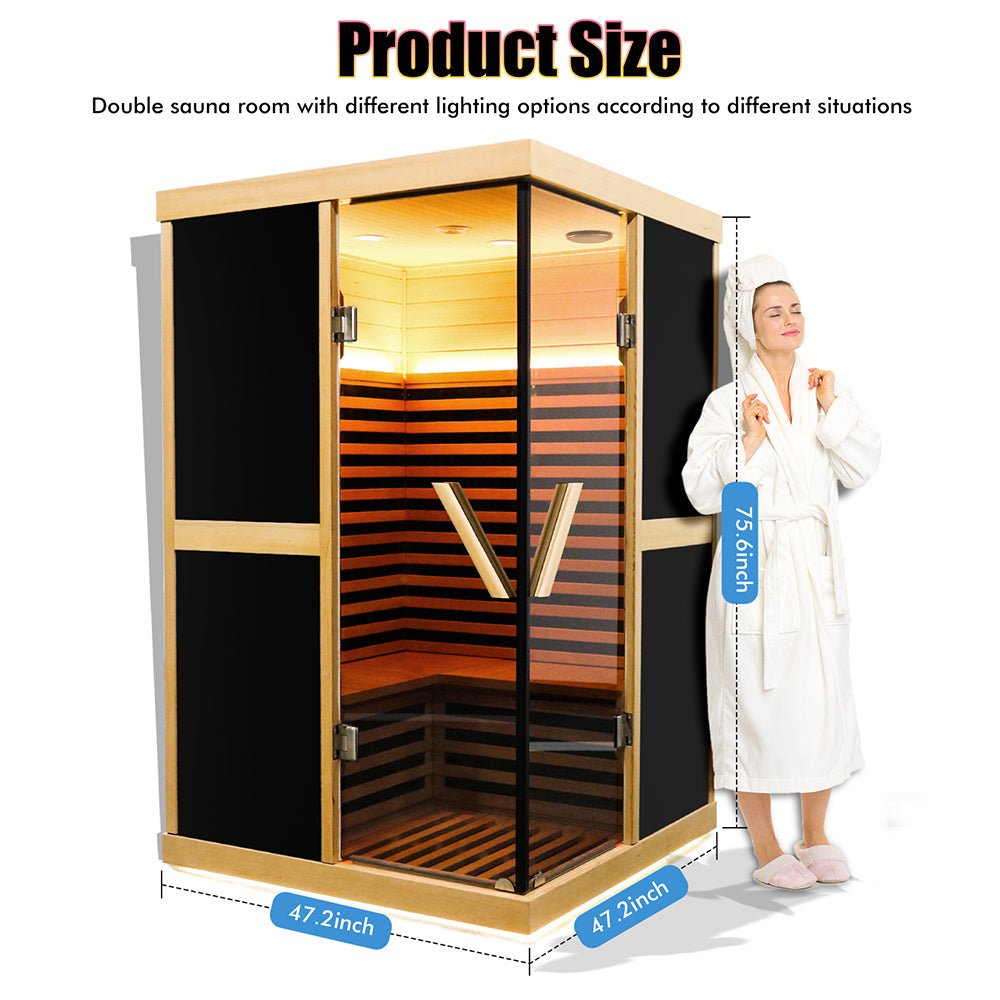 2-Person FAR Infrared Sauna Room – Premium V-Shape Design with Bluetooth & Glass Doors