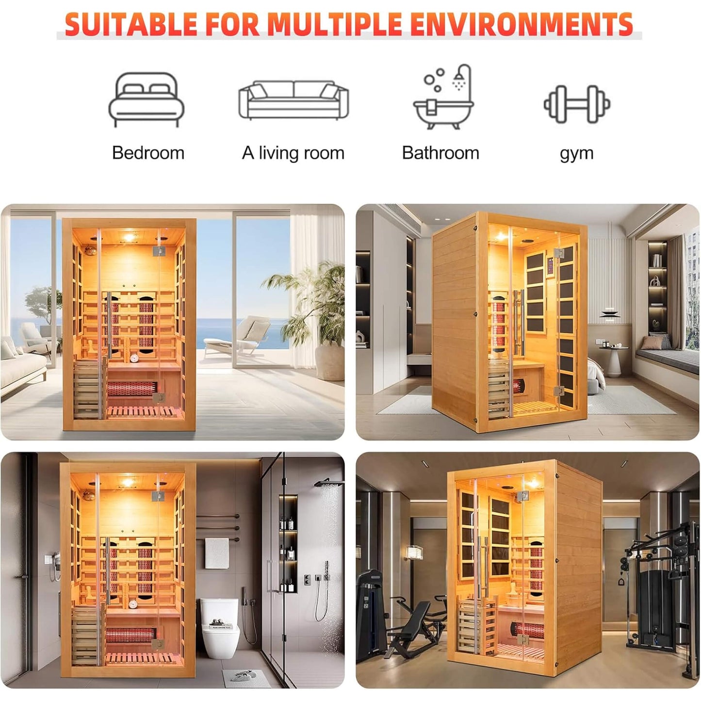 Sauna híbrida de interior Rövia Aurora™ para 3 personas