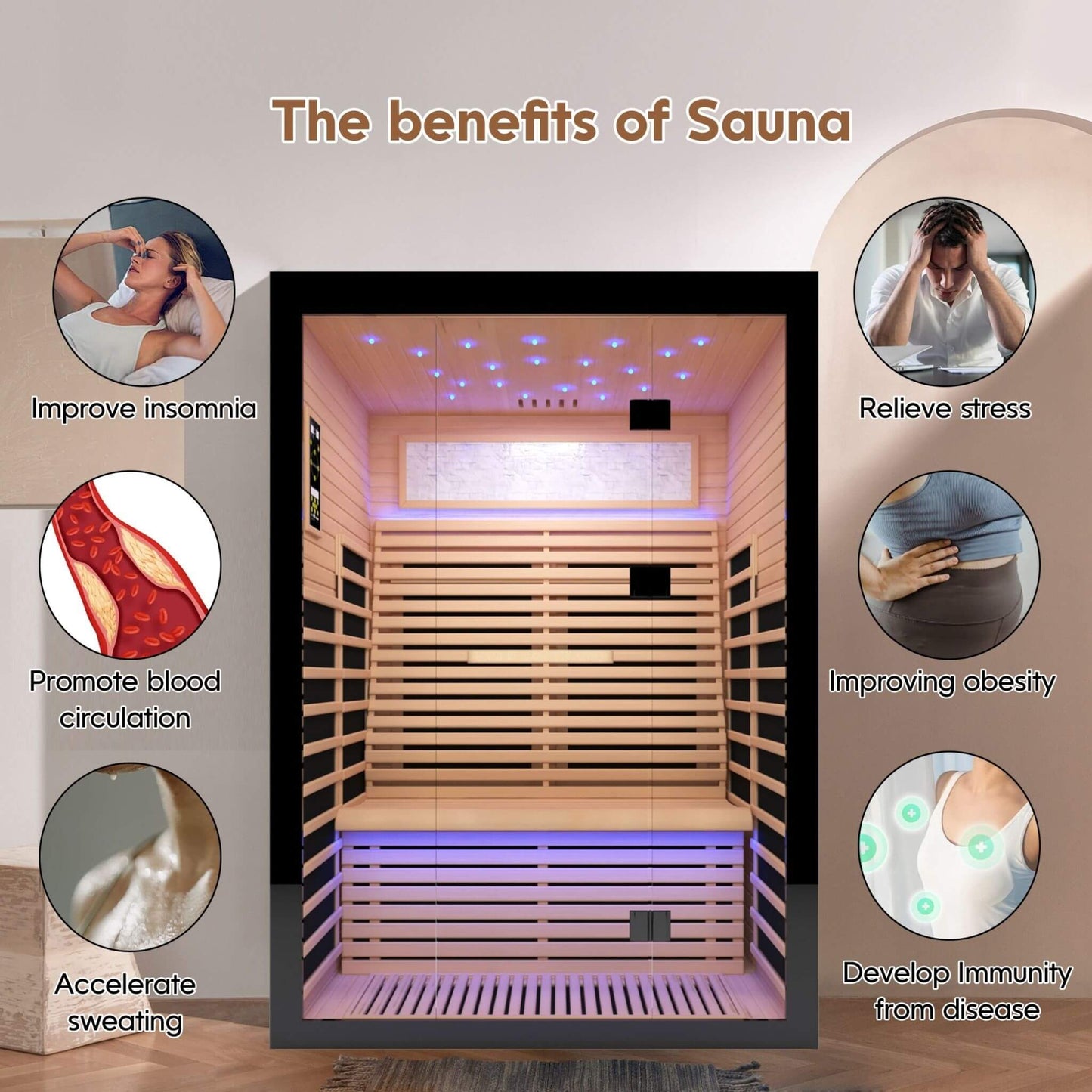 Sauna de infrarrojos lejanos de lujo para dos personas de cicuta canadiense Thermora