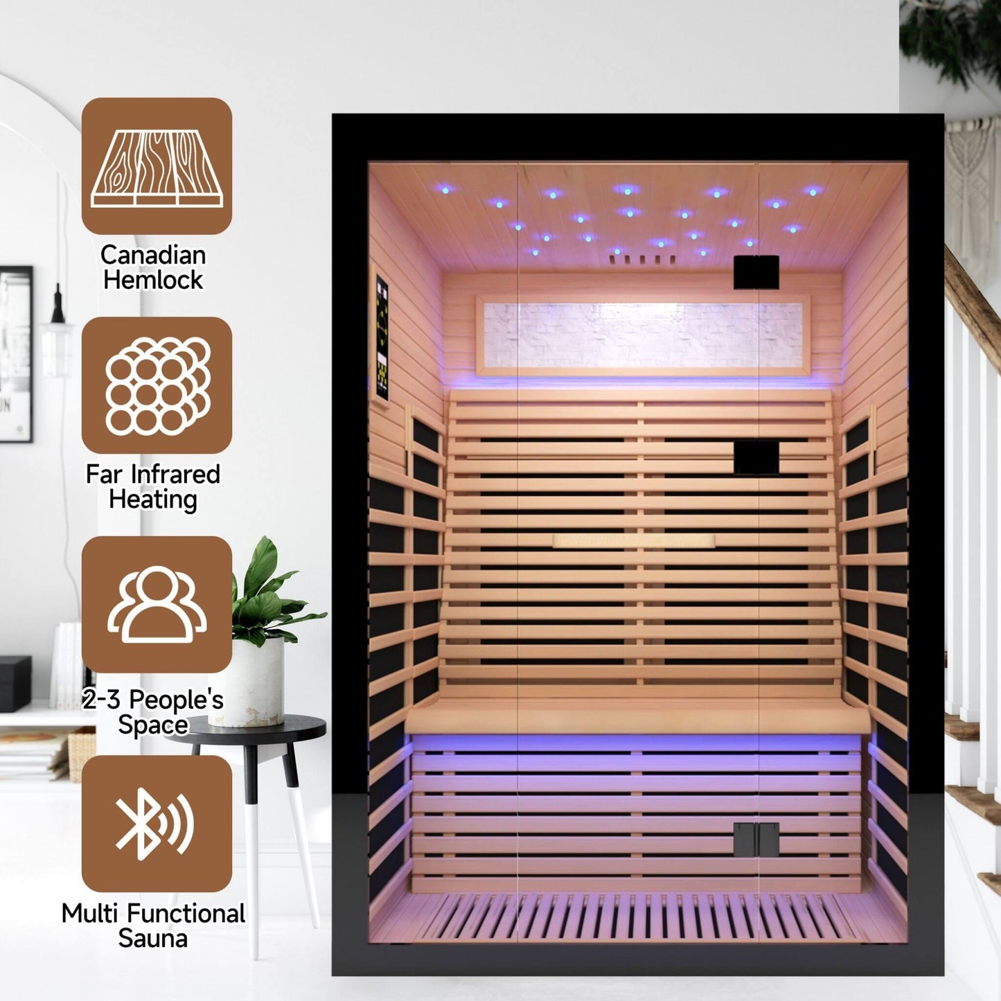 Sauna de infrarrojos lejanos de lujo para dos personas de cicuta canadiense Thermora