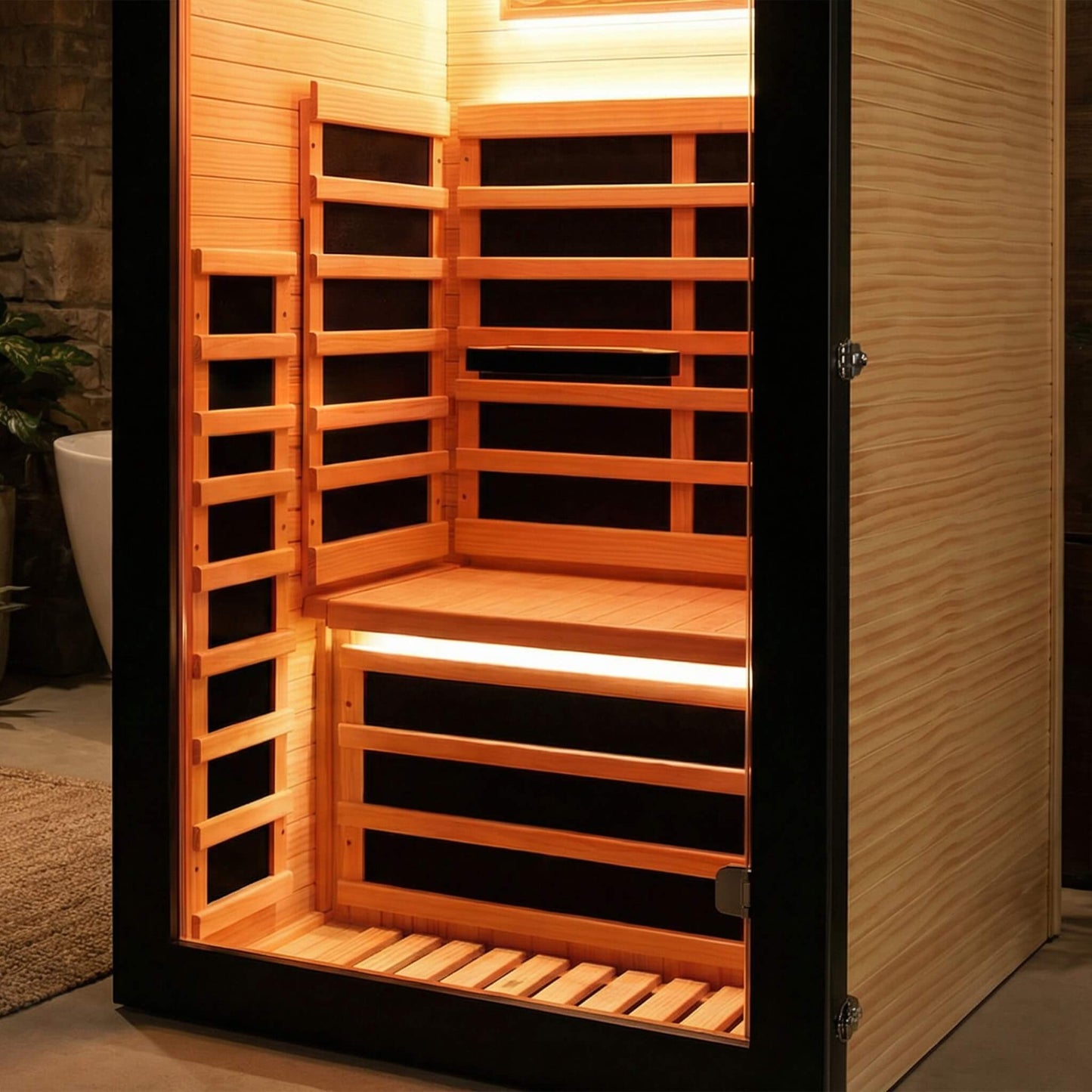 Cabina de sauna infrarroja individual de pino chileno Thermora Solara